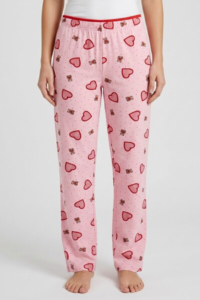 hadiora Women's Pink Teddy Bear Heart Patterned Bamboo Pajama Bottoms