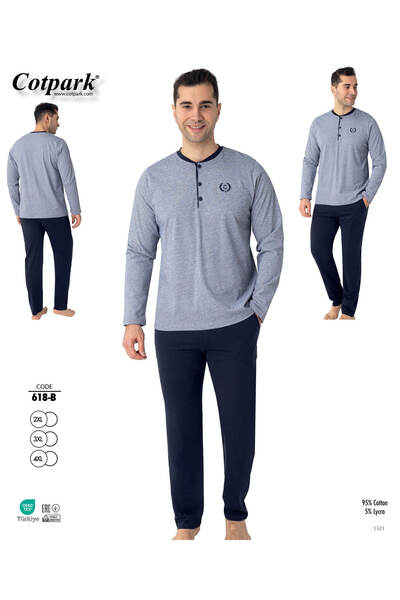 Cotpark Men's Cotton Lycra Long Sleeve Basic T-Shirt Pants Pajama Set Loungew...