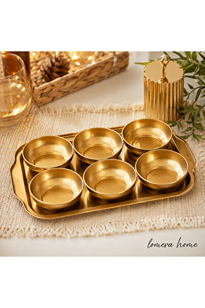 Lomera Home Gold 6’lı Çerezlik Sunum Seti – Tepsili Metal Kuruyemiş ve Atıştı...