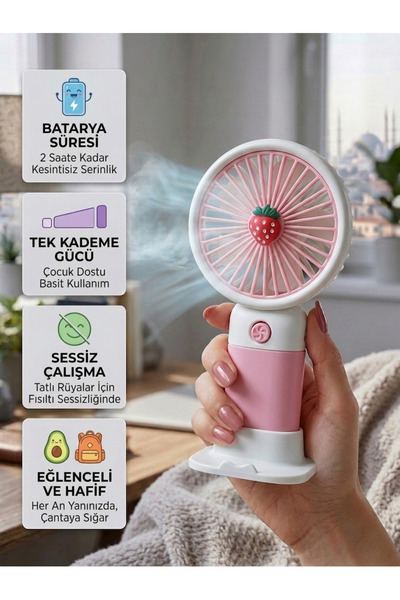 NOMOTHETIC Meyve Figürlü Çocuk Şarjlı Mini El Vantilatör - Standlı Taşınabili...