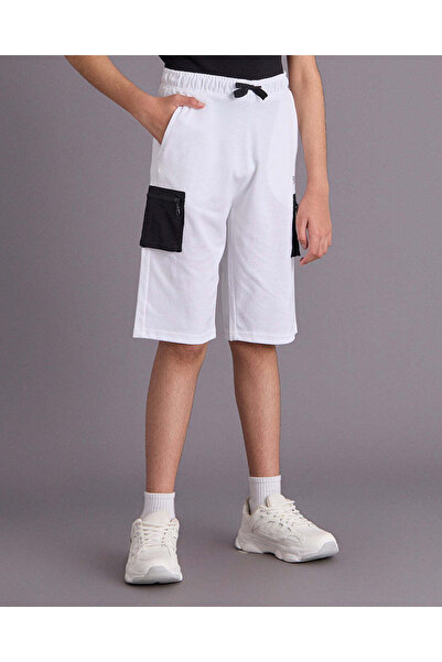 REDTAG Senior Boys White Cargo Active Shorts