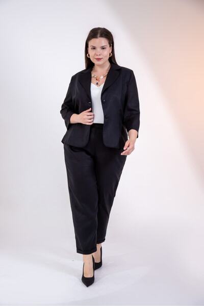 Roxxlen Women's Plus Size Three-Quarter Sleeve Pleated Detailed Set