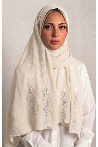 Veil Designer طرحة بوال بقماش ياباني تطريز ابيض و رمادي المقاس : 60 * 190