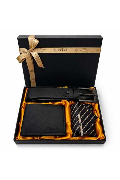 velve Set premium barbati Gentleman Edition,portofel si curea din piele neagr...
