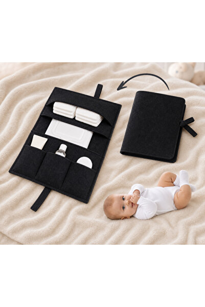 Balkan Room Black Felt Mother Baby Care Bag Newborn Diaper Changing Organizer...