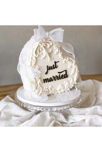 Decoratiuni Dulci Topper decor lateral Just Married (14.5cm, 7.5cm) - Negru