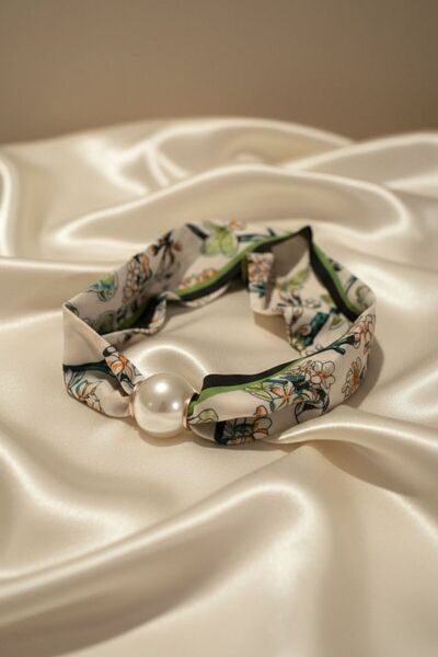 BHR AKSESUAR Women's Patterned Scarf Necklace with Pearls and Magnets, Stylis...