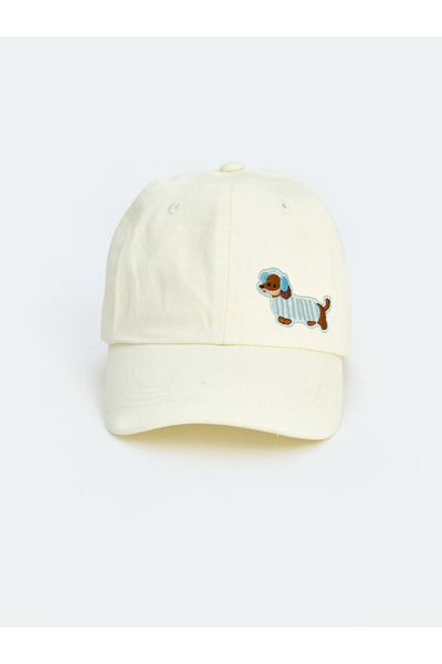 LC Waikiki Ecru Dog Embroidered Girl's Cap Hat