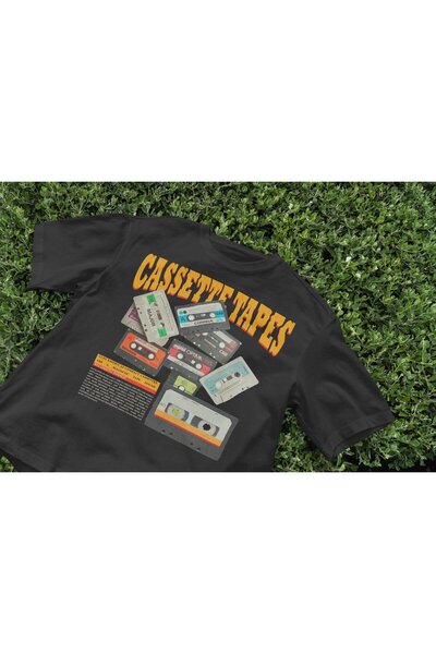 Grafftee Clothing تي شيرت كبير الحجم مطبوع عليه أشرطة الكاسيت للجنسين