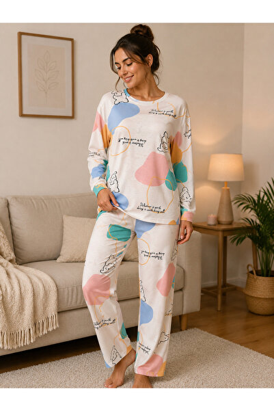 BALİS PİJAMA Women's Patterned Long Sleeve Pajama Set Cotton Comfortable Over...