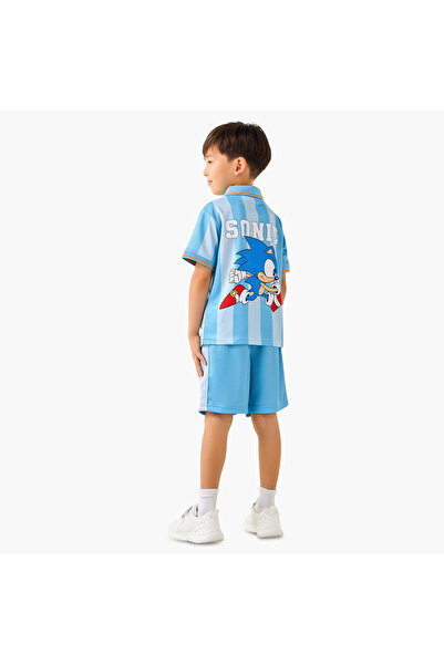CPLG Collared Short Sleeves T-shirt and Shorts Set with Sonic Print