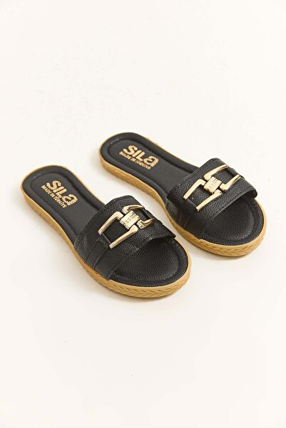 Raneel Kazançlı Alışveriş Black thick strap slippers with accessories