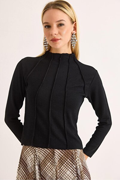 Raneel Kazançlı Alışveriş Women's Reverse Stitch Short Blouse Black
