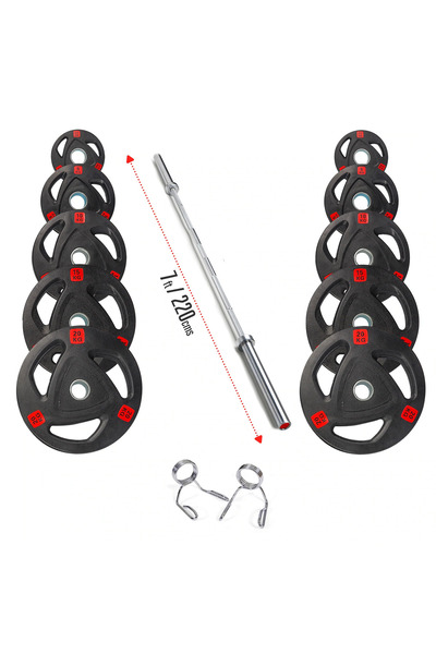 miracle fitness Tri Grip Olympic Plates Incl 7 Ft Olympic Bar Set | 100 kg