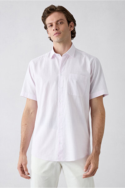 Kiğılı Short Sleeve Regular Fit Pocketed 100% Cotton Linen Look Shirt
