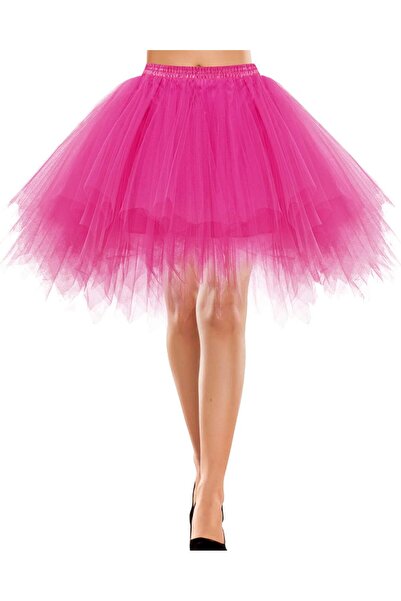 OEM Fustă de damă din tul Petticoat Retro Pufoasă pentru fete Roz S