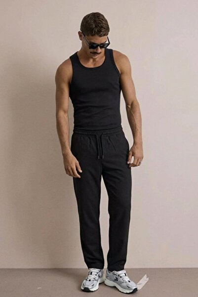 comstar Men's Basic Trend Black Loose Trousers with Elastic Waist