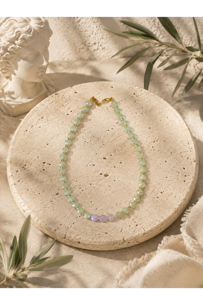 Helen Atelier Eleni - Mint Kristal Boncuklu Lila ve Gold Detaylı Kolye