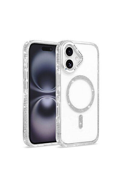 m.tk moveteck iPhone 16 Uyumlu Kılıf Parlak Taş İşlemeli Işıltılı Magsafe Şar...