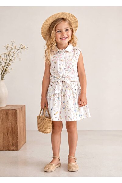 Ozmoz By Mukadder Özden Organic Floral Flounced White Summer Little Girl's Bl...