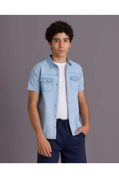 REDTAG Senior Boys Blue Plain Casual Shirt