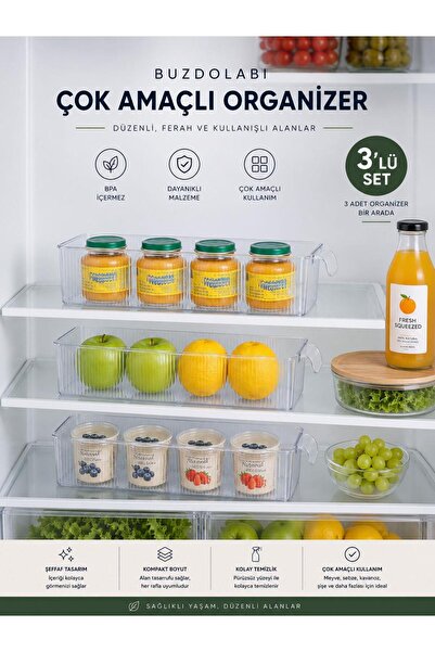 Okyanus Home 3 Pieces Lidless Mini Refrigerator Organizer and Storage Contain...