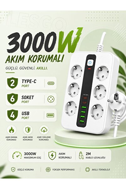 PROTECH مقبس كهربائي LS PS3 6X بقدرة 3000 واط مع حماية من التيار الحراري، 4X ...
