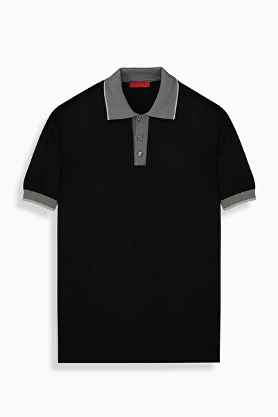 Sarar Relax Fit Kontrast Polo Yaka Siyah Triko Tişört INTERVIEW-SİYAH - 2XL