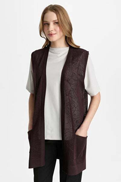 bihan store Floral Openwork Short Knit Vest 2818 - Brown
