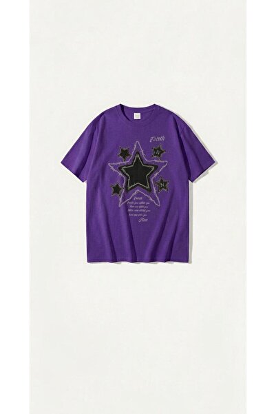 KOZİA OUTDOORS Women's Men's Unisex Star Print Crew Neck T-Shirt