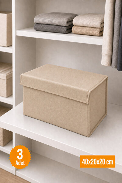 Balkan Room 3 Pieces Beige Closet Organizer with Lid, Foldable Clothing Stora...