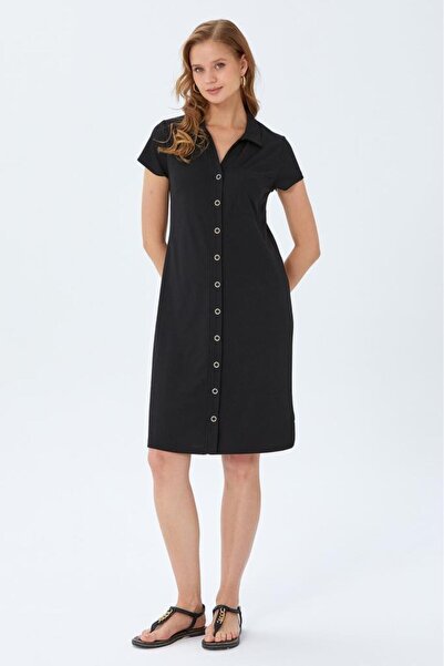 İKİLER Polo Yaka Önü Çıtçıtlı Elbise 026-2507