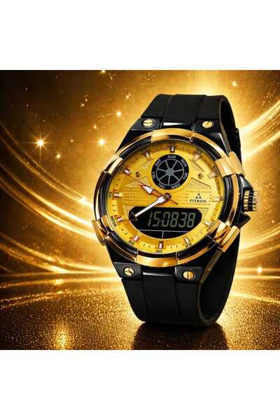 FITRON Digital Analog Watch Gold Dial Stylish Sports Men Watch
