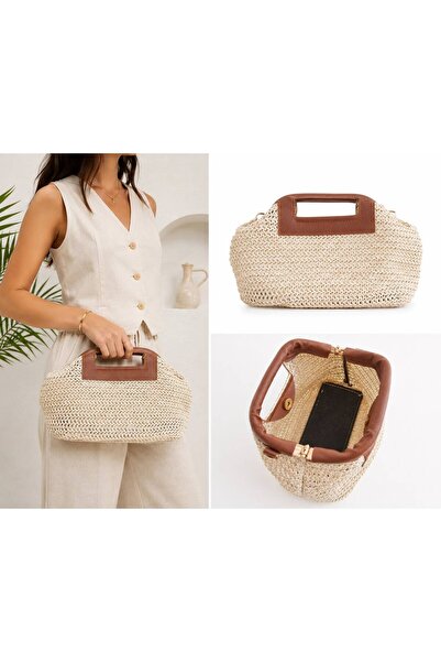 NOVALANE BAG El örgüsü görünümlü hasır modern el & omuz çantası