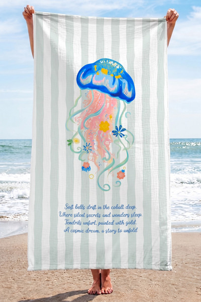 Tuğba Kuğu 100% pamuk, 4-slojni muslin peškir za plažu - menta meduza