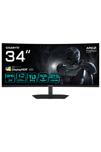 Gigabyte G34WQC2 Monitor de gaming curbat WQHD de 34 de inci, 200Hz, 1ms, Fre...