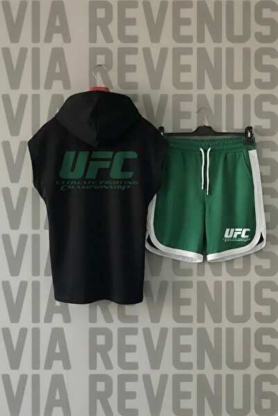 Vordevia Tricou sport cu glugă și mâneci zero imprimat UFC față și spate și p...