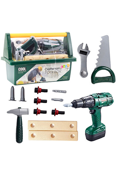 LeanToys Set de unelte DIY în cutie, bormașină cu acumulator, 14 piese.