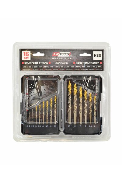 AwTools Burghiu pentru metal M2 HSS-TiN, set de 15 bucăți. 1.5-10mm / LINIE N...