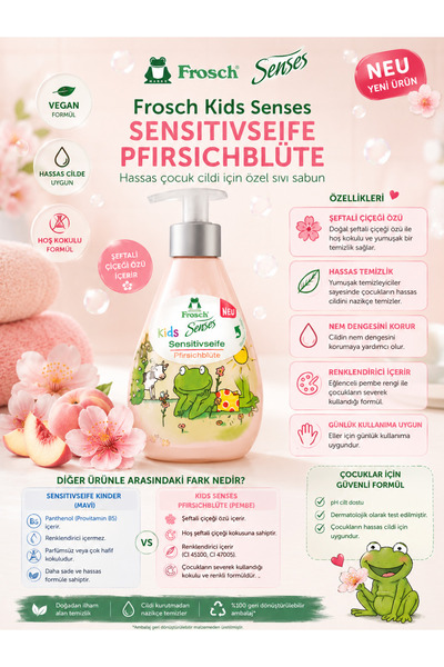 Frosch Kids Senses Peach Blossom Sensitive Children's Liquid Soap 300 ml - Pe...