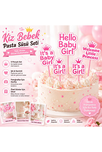 LİYA3D Baby Girl Cake Decoration Set |   It's a Girl & Hello Baby Girl Cake T...
