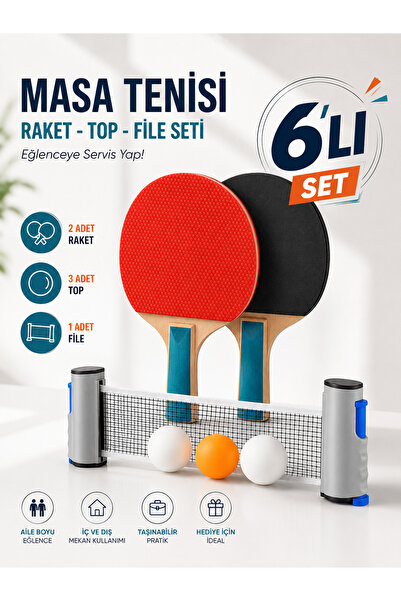 Ozsport Masa Tenisi Filesi Raket Top Seti 6lı Otomatik Gerdirme Mekanizmalı T...