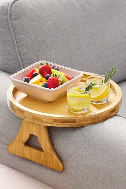 Tiesa Home Bamboo Foldable Sofa Side Coffee Table Tray Presentation Stand