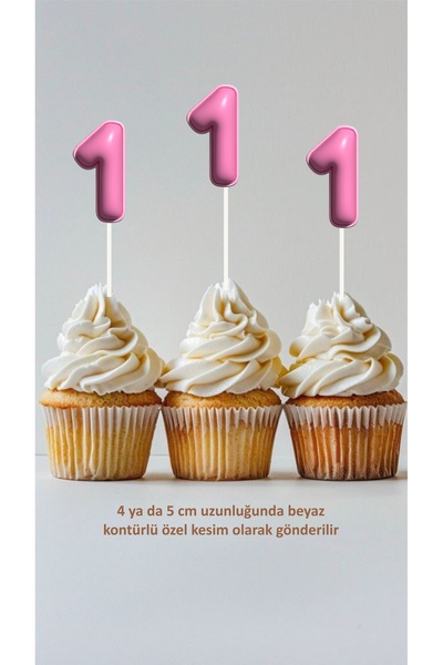 Sinek Kupası Tasarım Pink 1 Year Old Themed Concept Toothpick Cupcake Decorat...