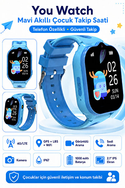 You Watch AS.KN8101BLUE Mavi Akıllı Çocuk Takip ve Telefon Özellikli Saat
