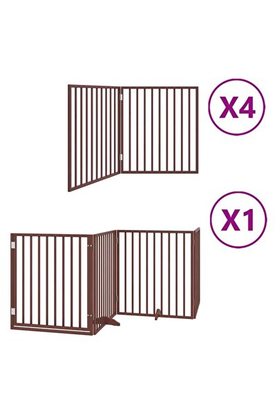 vidaxl Barieră pliabilă pentru câini cu ușă, 12 panouri, maro, 960 cm, lemn d...