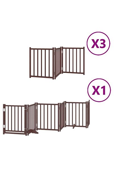vidaxl Barieră pliabilă pentru câini cu ușă, 15 panouri, maro, 750 cm, lemn d...