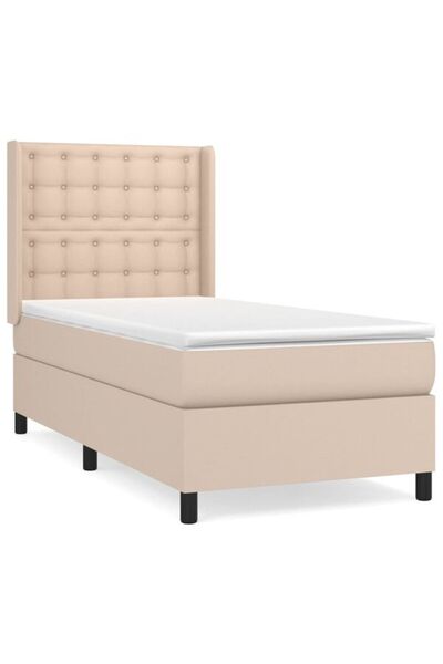 vidaxl Pat boxspring cu saltea, cappuccino, 80 x 200 cm - piele