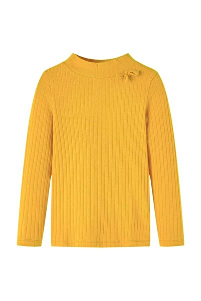 vidaxl Tricou cu mânecă lungă pentru copii, tricot reiat, ocru închis, 92