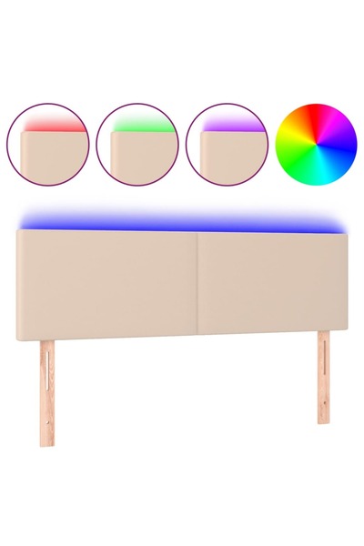 vidaxl Tăblie de pat cu LED cappuccino 144x5x78/88 cm piele ecologică